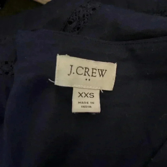 J. Crew Navy 100% Cotton V-Neck 3/4 Sleeve Crochet Trim Mini Dress XXS - Picture 5 of 10